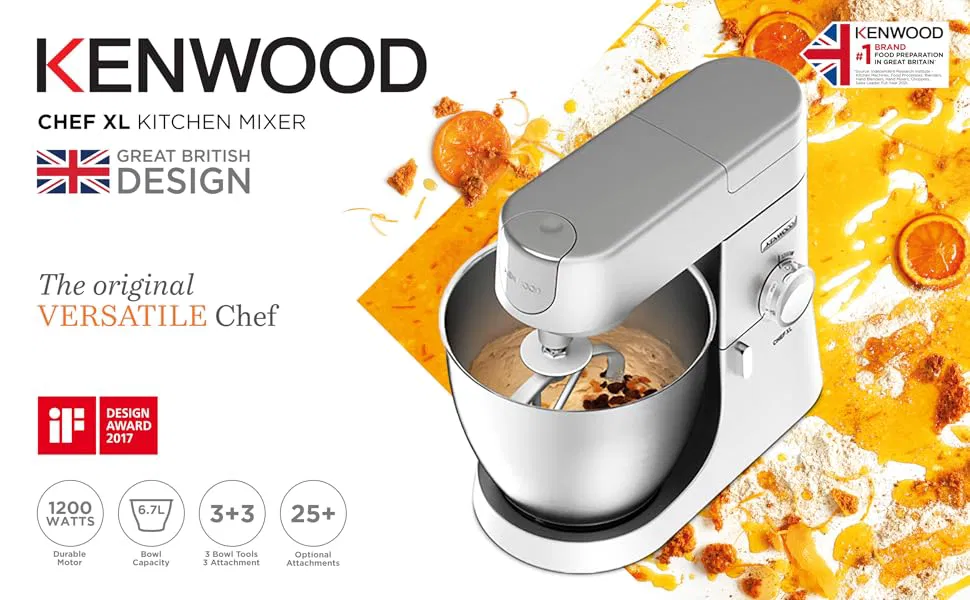 كينوود عجانه، هيكل معدني، 1200 واط، وعاء فولاذي سعة 6.7 لتر، مضرب، خفاقة، خطاف عجين، كينوود عجانه، هيكل معدني، 1200 واط، وعاء فولاذي سعة 6.7 لتر، مضرب، خفاقة، خطاف عجين،