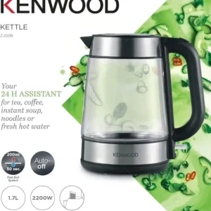 كينوود غلاية زجاج، 2200 واط، 1.7 لتر، فلتر شبكي قابل للإزالة، zjg08.000cl، شفاف